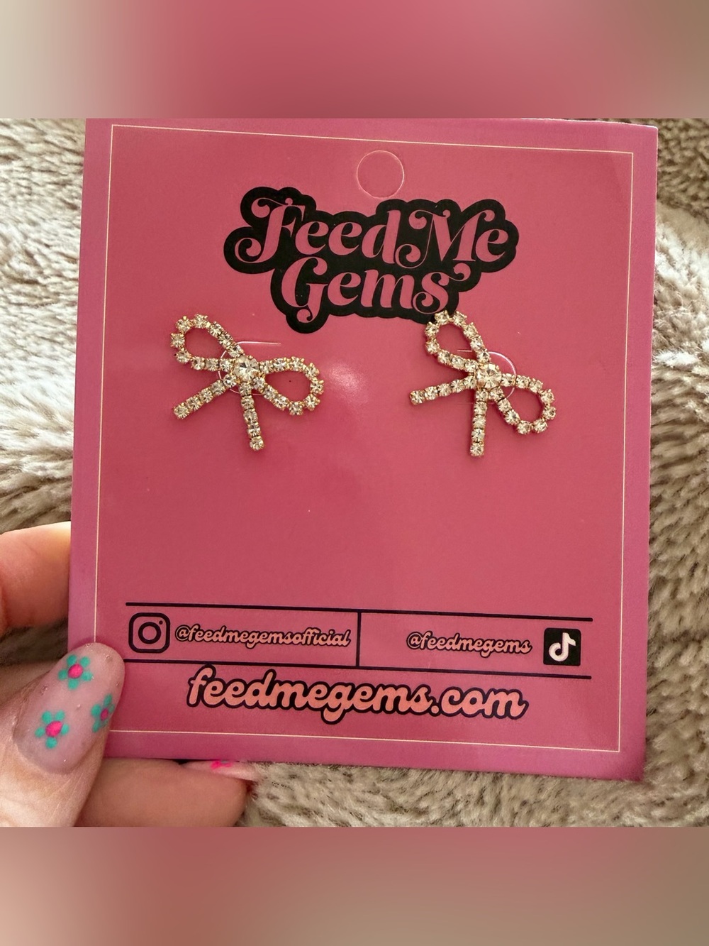 Feed Me Gems Crystal Bow Stud Earrings - Clear Rhinestone Bows